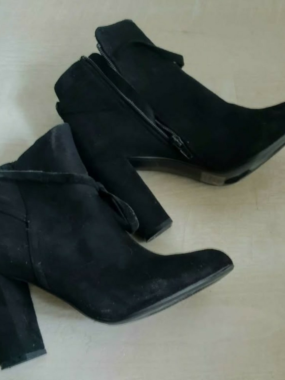 Classic Black Suede Ankle Boots with Block Heel By SHOE SHOP